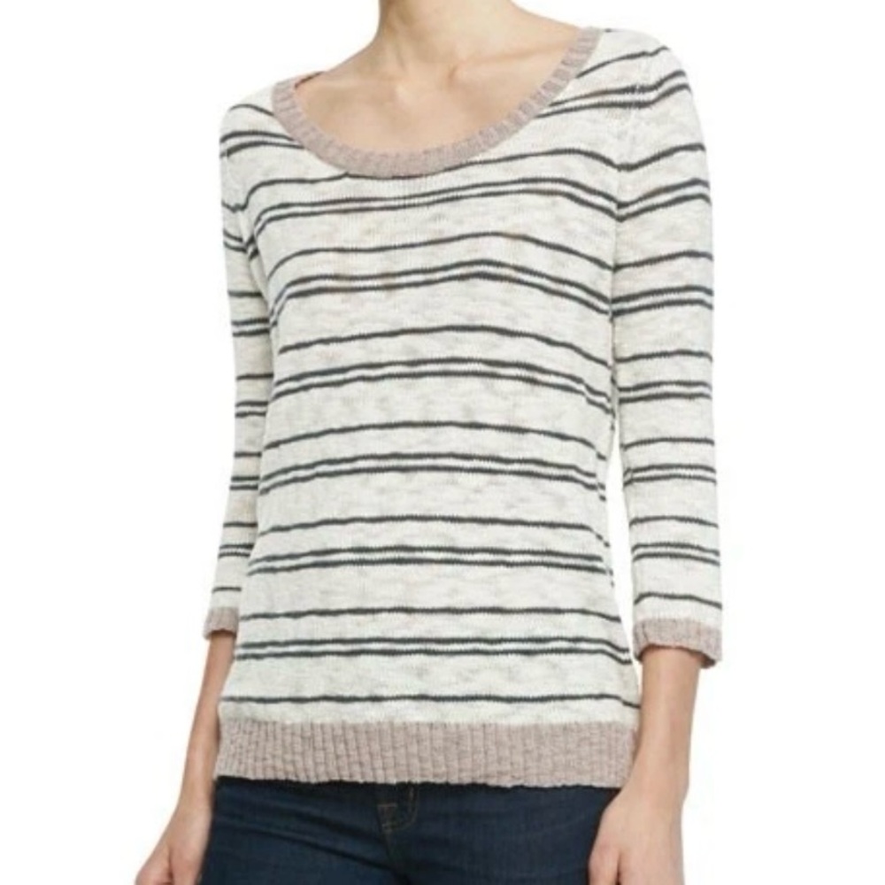 NWT Soft Joie Large Gray 3/4
Sleeve Striped Scoop-Neck
Cotton Sweater NEW